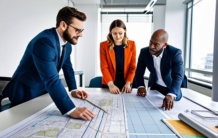 ** A diverse group of urban planners collaborating on a city development project, reviewing maps and architectural models in a brightly lit office, fully clothed, professional attire, safe for work, perfect anatomy, natural proportions, teamwork, modern design.

**
